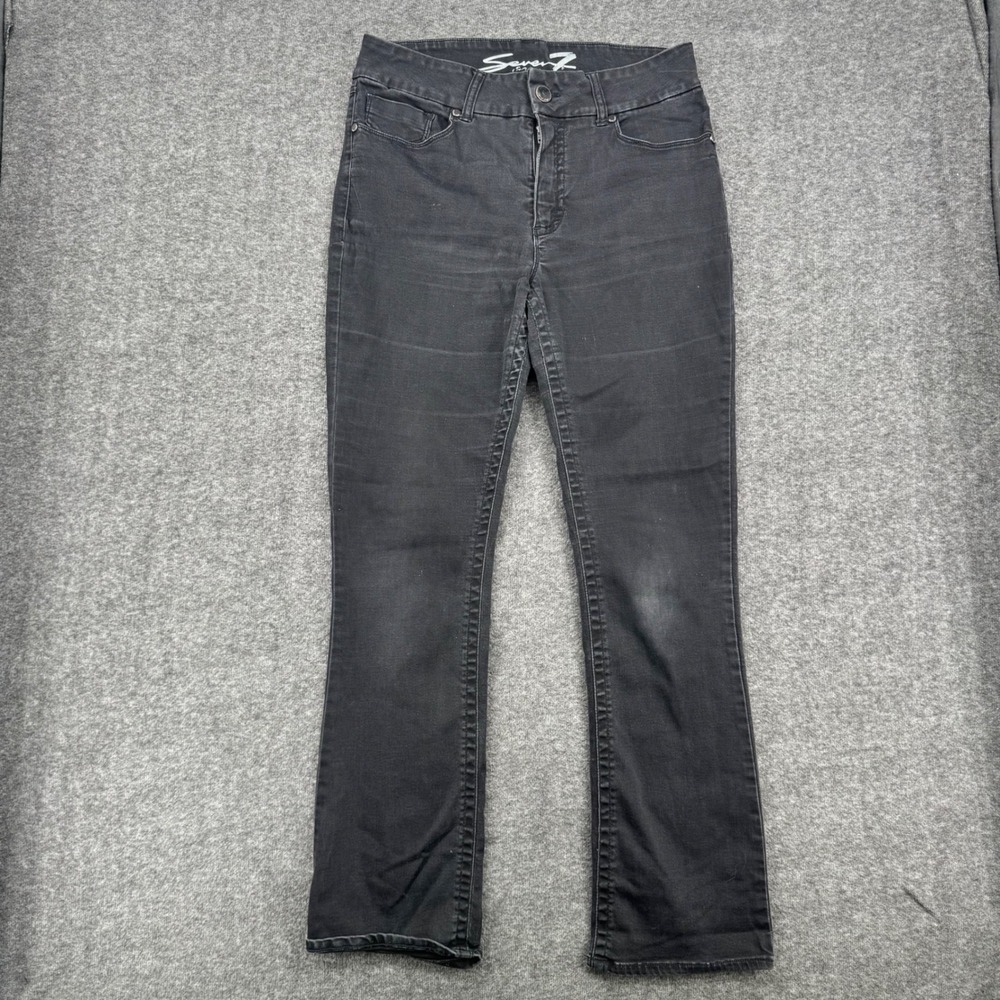 Seven7 Womens Black Bootcut Jeans Size 14 Faded Stretch Denim Signature Pocket